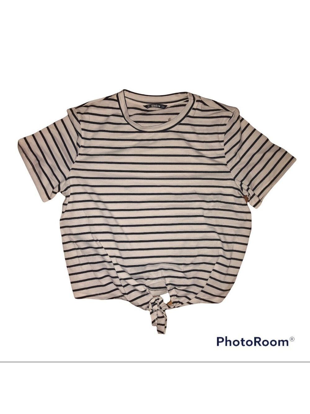 Shein 𝅺Shein Striped Knot-Front T-Shirt - Picture 4 of 9